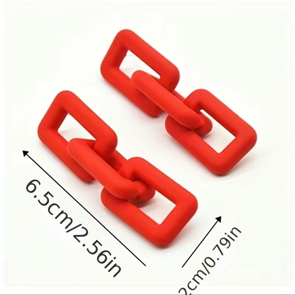 Three Colored Acrylic Chainlink Dangle Drop Stud Earrings Peach Orange Neon Pink - Picture 5 of 7